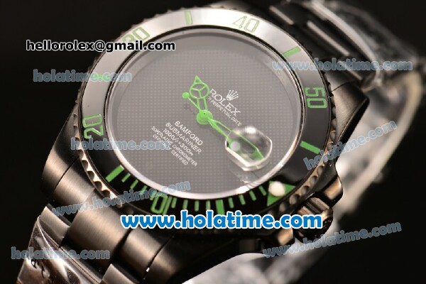 Rolex Submariner Bamford Asia 2813 Automatic Full PVD with Black Micro Checkered Dial - Green Spirit - Click Image to Close